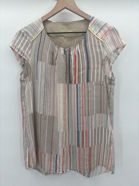 Bianca Striped Multicolor Cap-Sleeve Top Shirt Patchwork Size 6